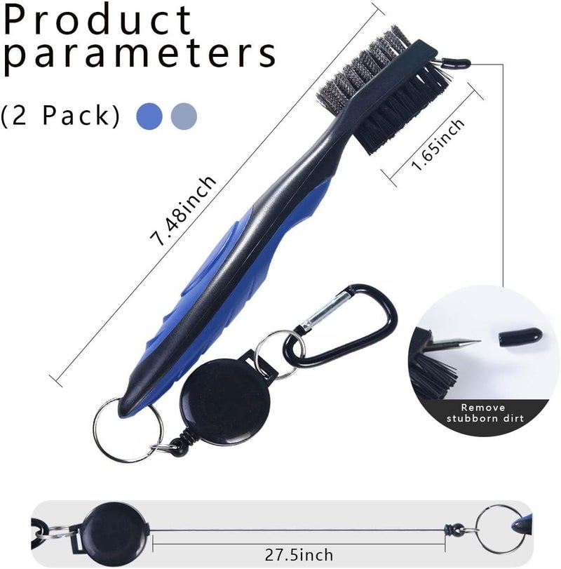 OBTANIM 2 Pack Golf Club Brush Groove Cleaner Tools with Retractable Zip-line Aluminum Carabiner for Golf Club Bag Accessories - Image 2